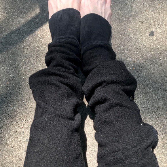 Upcycled Leg Warmers Black Thigh Highs Studded Knee Socks Sweatshirt Zipper Y2k - Picture 10 of 14